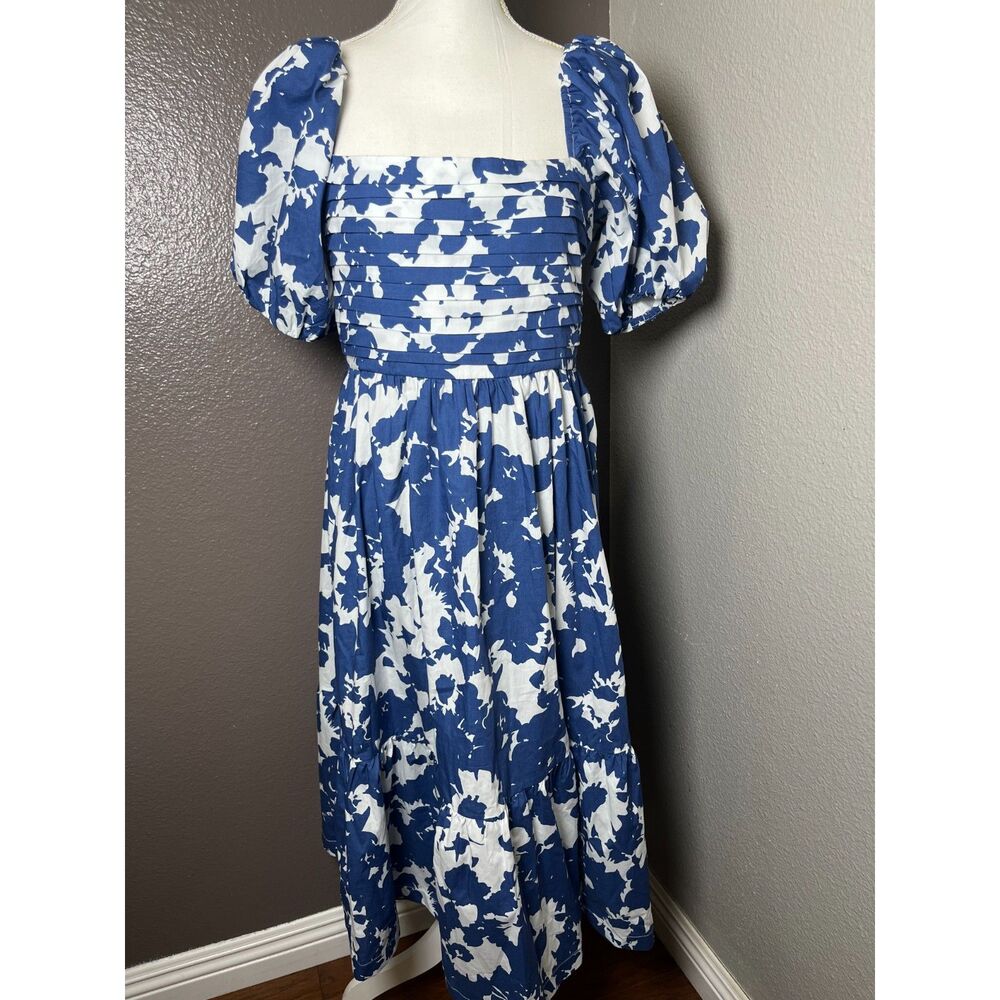 Abercrombie & Fitch Emerson Smocked Poplin Puff Sleeve Midi Dress Large Petite - Picture 4 of 5